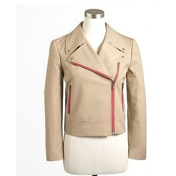 J.Crew Cropped  Motocycle Jacket Khaki Size 0 - Picture 1 of 8
